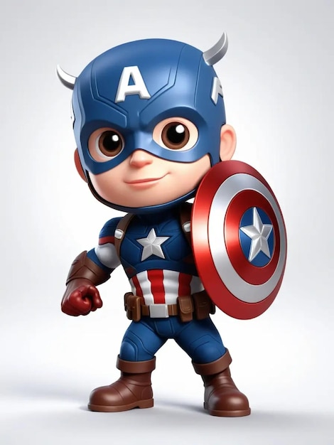 Photo a 3d illustration cute captain america cartoon illustration