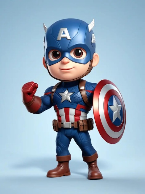 Photo a 3d illustration cute captain america cartoon illustration