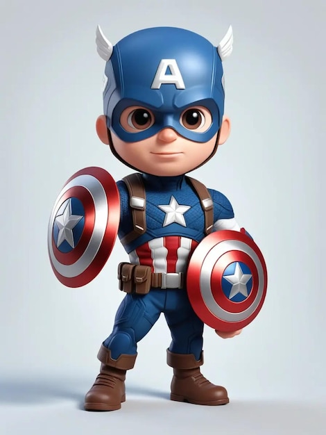 A 3d illustration cute Captain America cartoon illustration