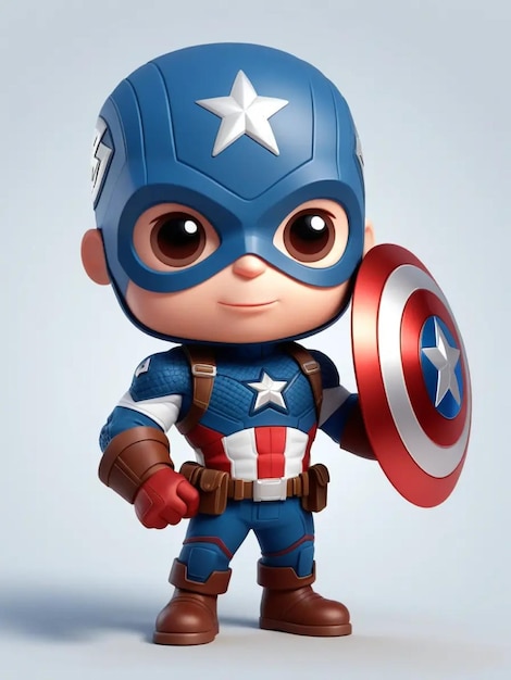 Photo a 3d illustration cute captain america cartoon illustration