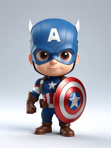 A 3d illustration cute Captain America cartoon illustration