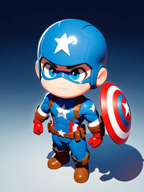 Photo a 3d illustration cute captain america cartoon illustration