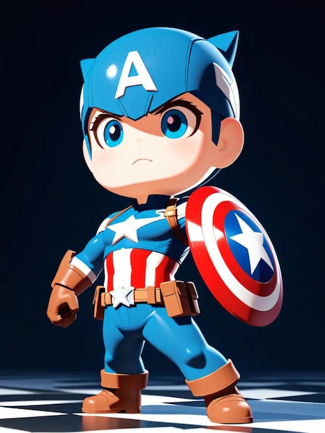 Photo a 3d illustration cute captain america cartoon illustration