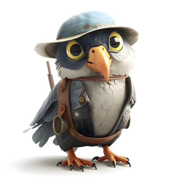 3D Illustration of a Cute Cartoon Owl with a Helmet