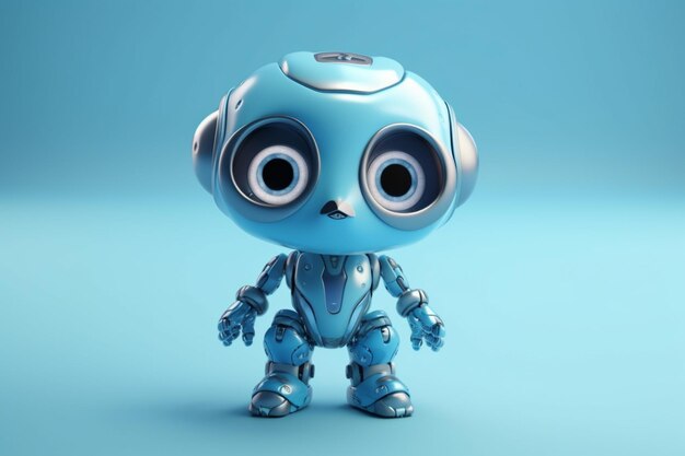 3D Illustration of a cute cartoon robot with a blue background