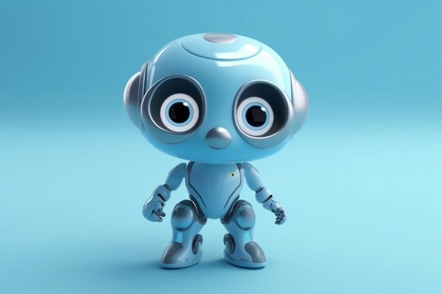 3D Illustration of a cute cartoon robot with a blue background