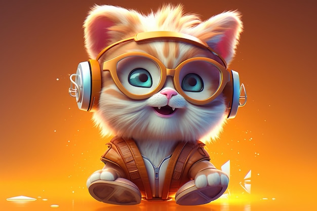 3D illustration cute cat wearing glasses in a childlike cartoon character style Generative AI