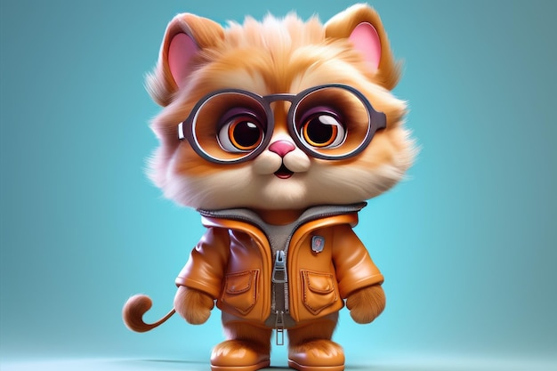 3D illustration cute cat wearing glasses in a childlike cartoon character style Generative AI