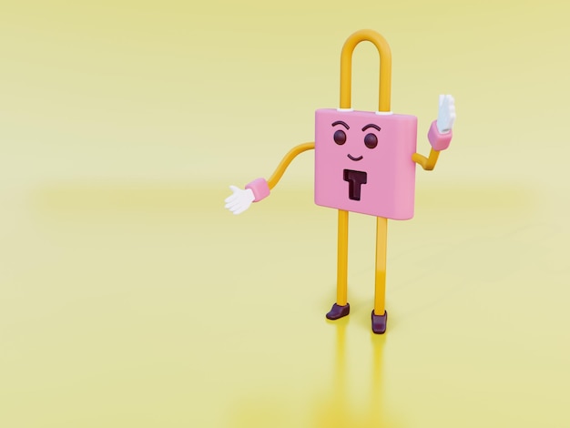 3D Illustration cute Character padlock key