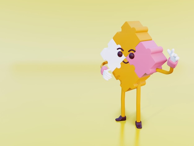 3D Illustration cute Character puzzle