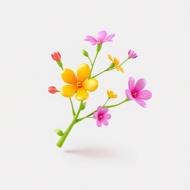 3D illustration of a cute colorful flower with pink and yellow petals on a white background