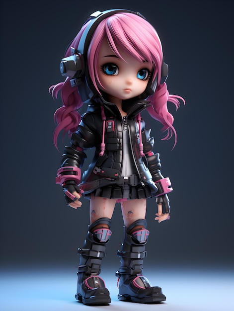 3d illustration of a cute cyberpunk girl