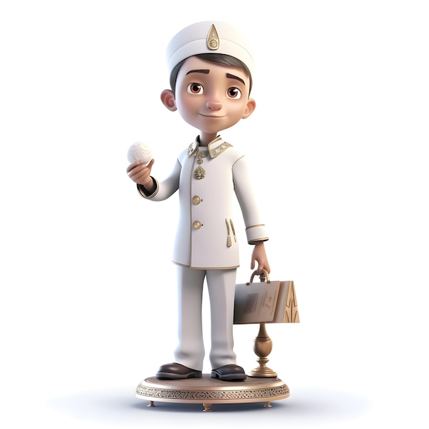 3D illustration of a cute little boy in a sailor's cap