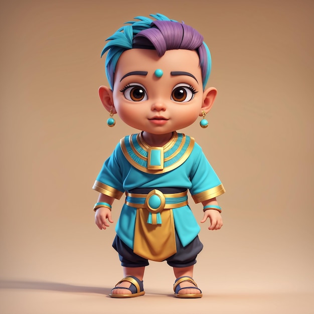 3D Illustration Of A Cute Little Indian Boy In A Turquoise Costume