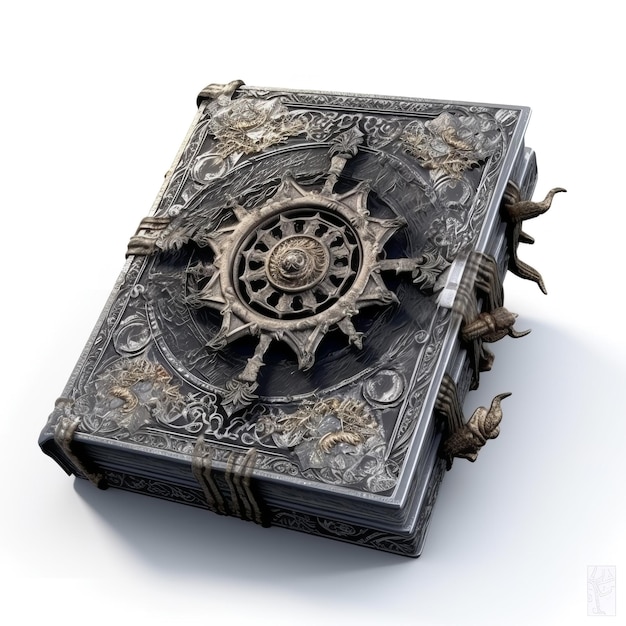 3d illustration of a dark leather grimoire Vintage old magic book cover Spellbook concept