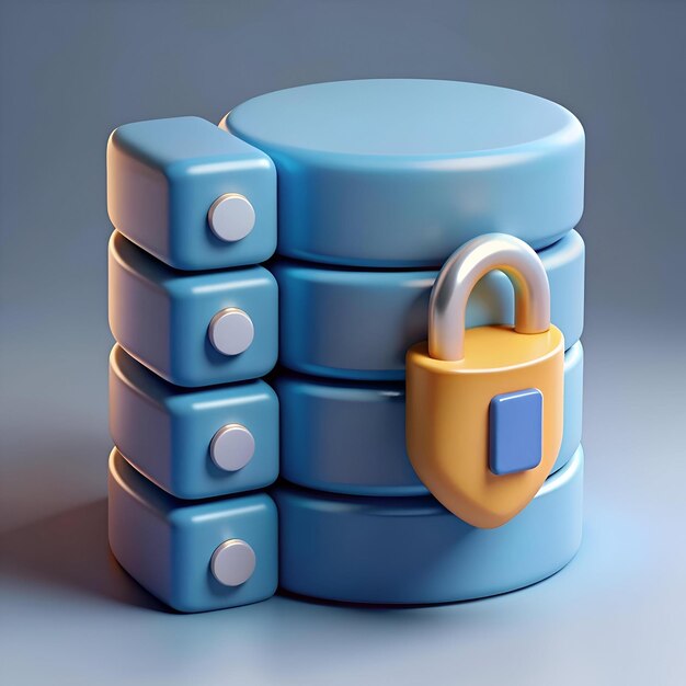 Photo a 3d illustration of a database server secured with a padlock