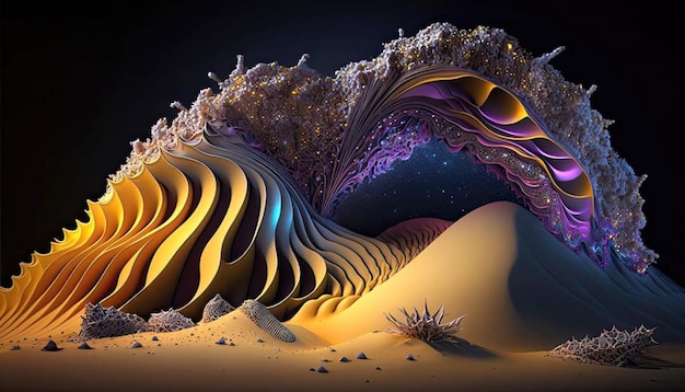 A 3d illustration of a desert with a wave and the word wave on it.