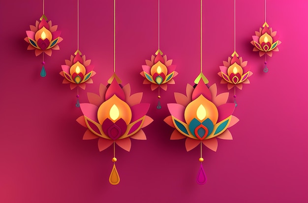 3D illustration of Diwali celebration background Festival of lights symbols with candles