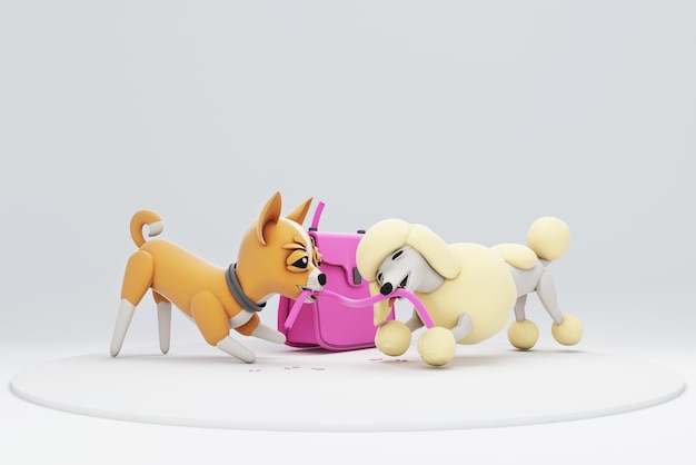 3d illustration dog biting a bag