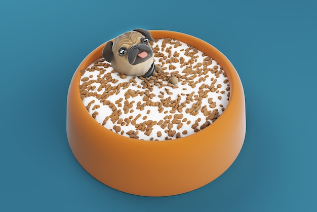 3d illustration dog in food bowl