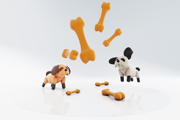 3d illustration of dogs and bones jumping