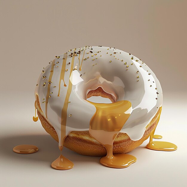 Photo 3d illustration of dripping donut