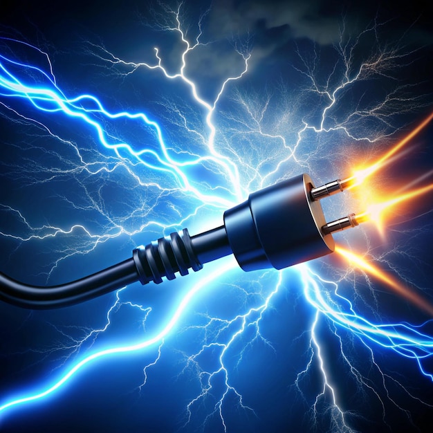 Photo 3d illustration of electricity thunder stroke with cable wire abstract