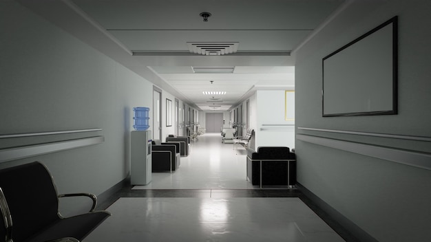 3d illustration Empty Corridor In Modern Hospital