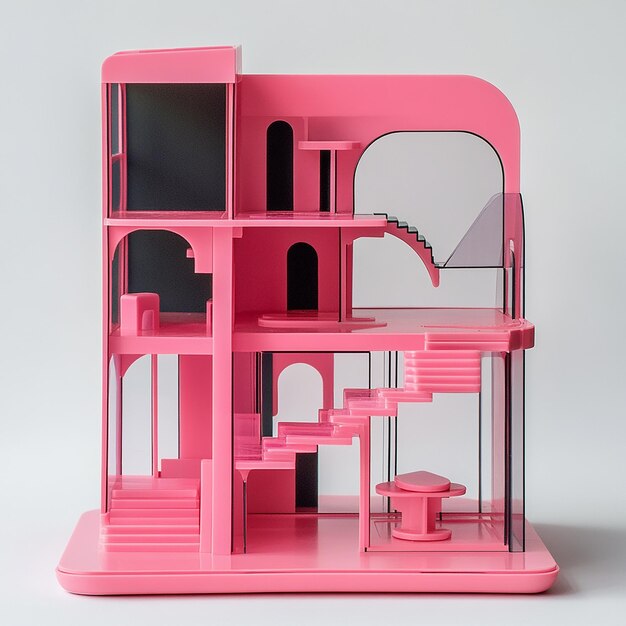 Photo 3d illustration of empty modular doll house made of plastic design plain background