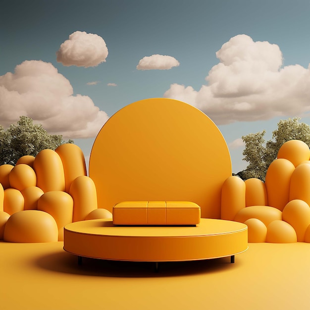 3d illustration of empty pedestal and clouds on top of 3d podium