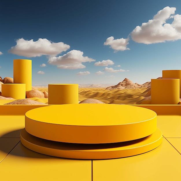 3d illustration of empty pedestal and clouds on top of 3d podium