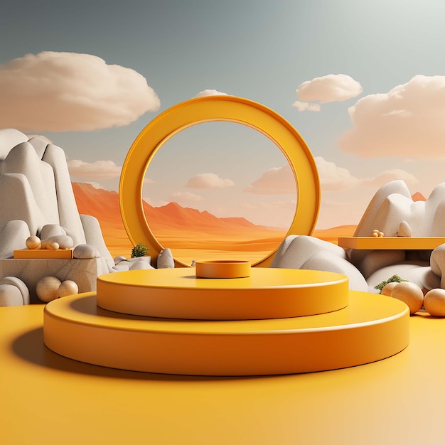 3d illustration of empty pedestal and clouds on top of 3d podium