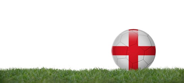 3D illustration england flag on soccer ball on grass copy space with white background