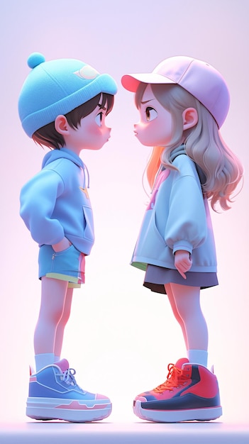 3D illustration of facetoface communication between men and women concept scene illustration