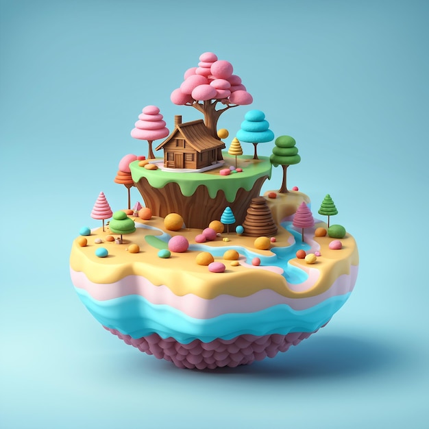 3D Illustration Of A Fairy Tale House In The Shape Of A Rainbow