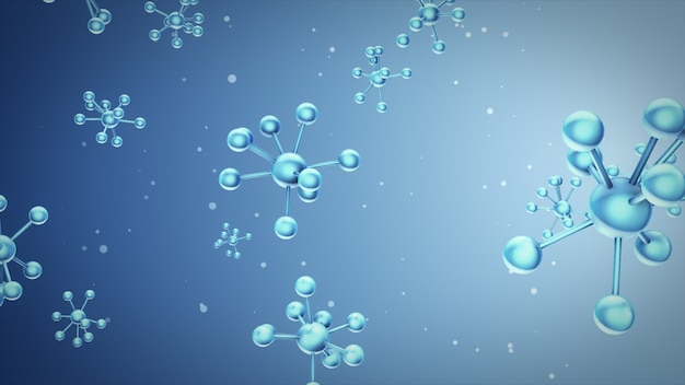 3d illustration falling of models molecules from glass and crystal