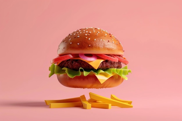 3D illustration of fast food burger food presentation