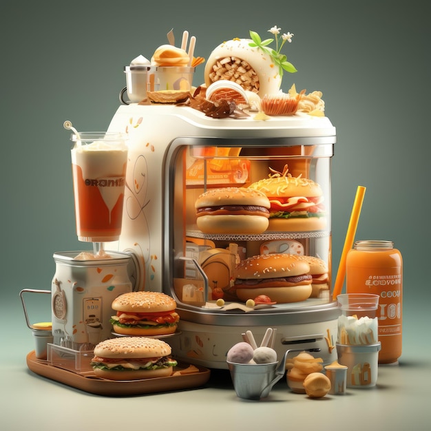 3d illustration fast food burger