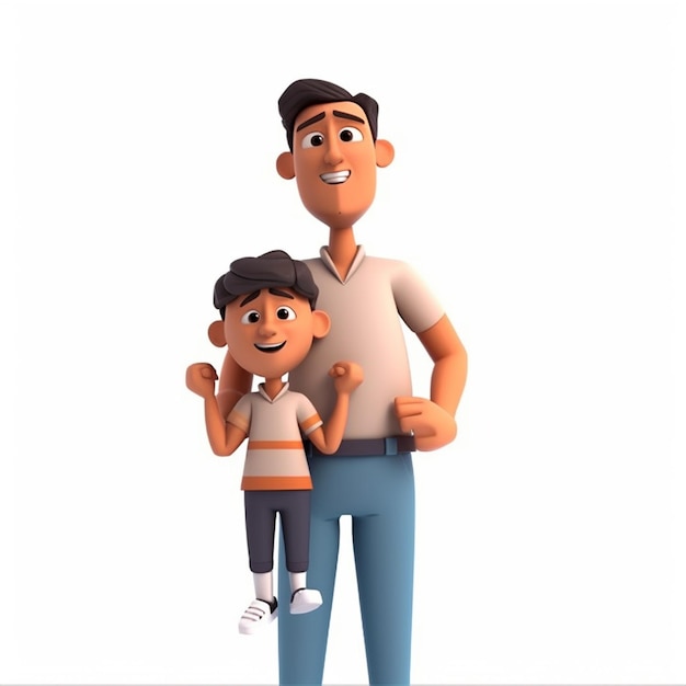 3D illustration of father and son Isolated white background Happy fathers day concept