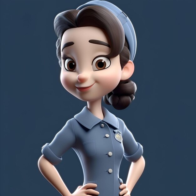 3D illustration of a female air hostess with a blue uniform