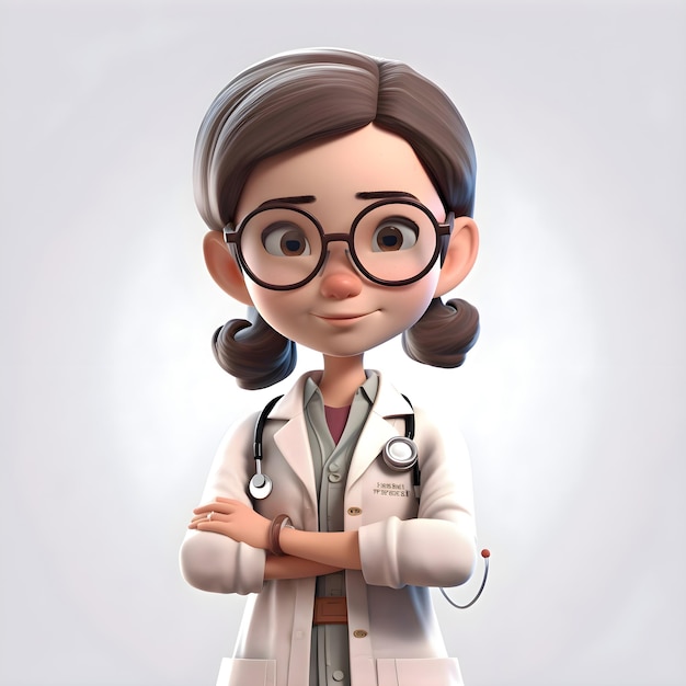 3D illustration of a female doctor with glasses and stethoscope