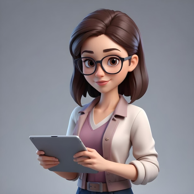 3d illustration of female graphic designer character holding tablet