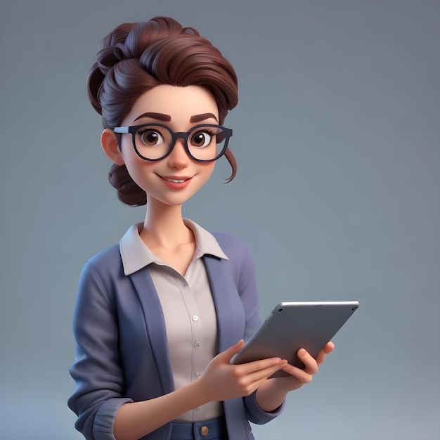 3d illustration of female graphic designer character holding tablet