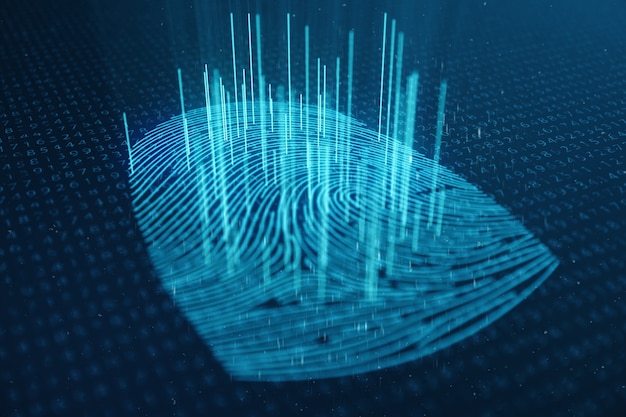 3D illustration Fingerprint scan provides security access with biometrics identification