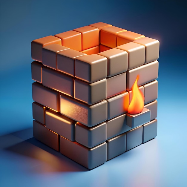 Photo a 3d illustration of a firewall with a flame breaking through representing security breach and vulnerability