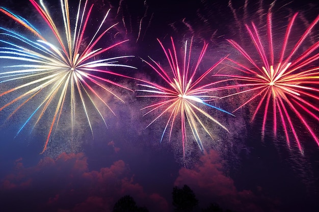 3d illustration of Fireworks on dark sky in the new year festival 3d illustration