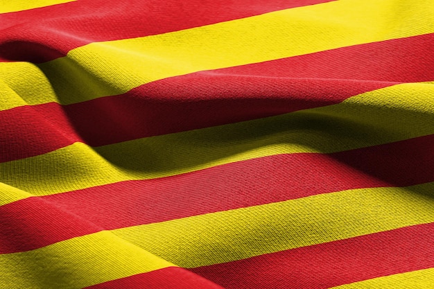 3D illustration flag of Catalonia is a region of Spain Waving on the wind