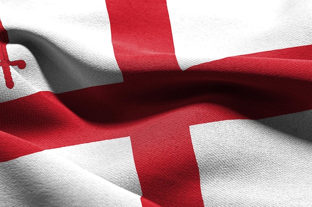 3D illustration flag of City of London is a region of England Waving on the wind