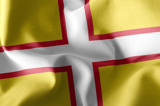 3D illustration flag of Dorset is a county of England Waving on the wind flag textile background