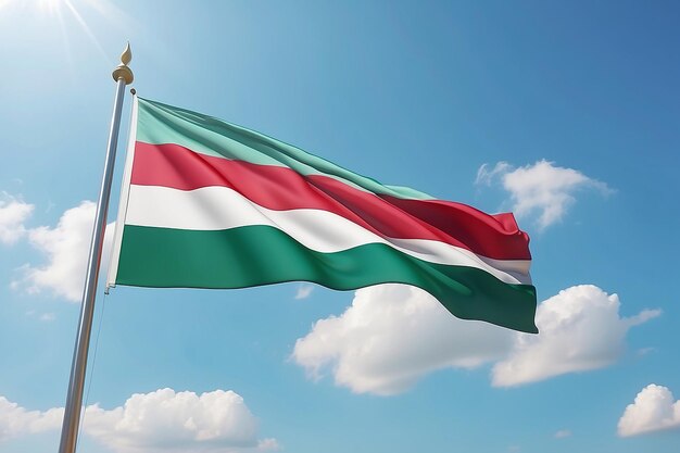 3d illustration Flag of Hungary on Flag pole in Blue Sky Hungary Flag for Independence Day